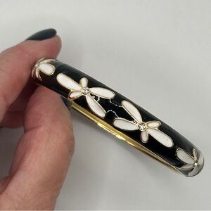 Sleek Floral Black & White Enameled Floral Bracelet